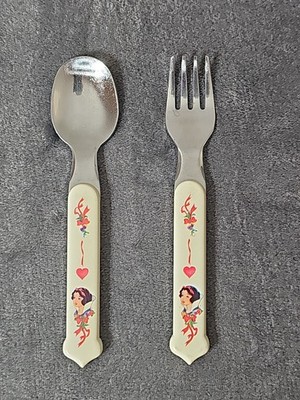 Disney Snow White Kids Spoon Fork Set Vintage Child Flatware Princess Utensils