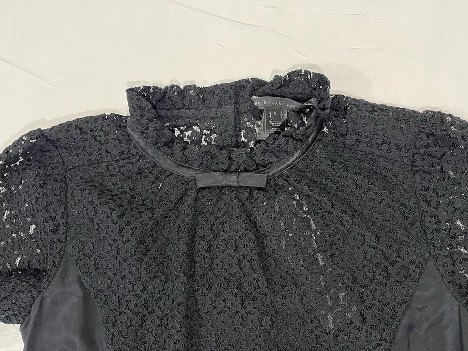 Vestido midi de cóctel Marc by Marc Jacobs para mujer talla 2 negro de encaje de seda manga 3/4 Foto 4 de 4
