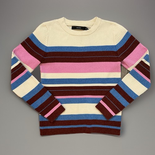 NWT VERO MODA Women's XL Striped Knit Sweater Crew Neck Birch Blue Stripes - Picture 1 of 5