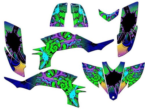 2003-2013 (Stahl Rahmen Kohlen Modell) YFZ 450 Zany Blau Senge Grafiken Set - Picture 1 of 7