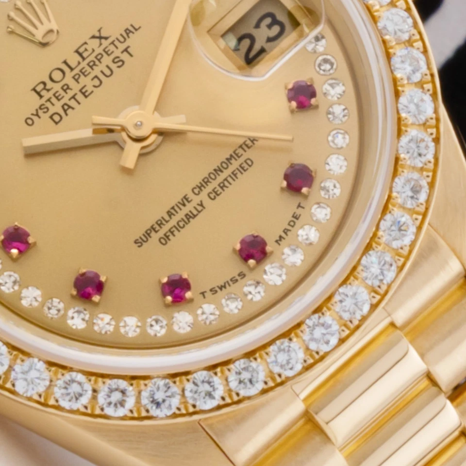 Rolex Lady-Datejust 26 69138, oro amarillo, cadena champán esfera diamante rubí... Foto 4 de 4