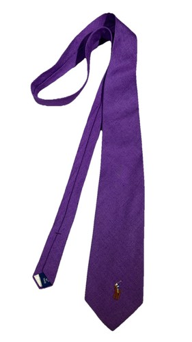 Vintage Polo by Ralph Lauren 100% Linen Tie Purple Hand Made In USA Pony Logo