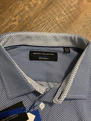 NEW Report Collection Mens Dress Shirt XL Slim Fit X4 Stretch Long Sleeve Button - Picture 7 of 10