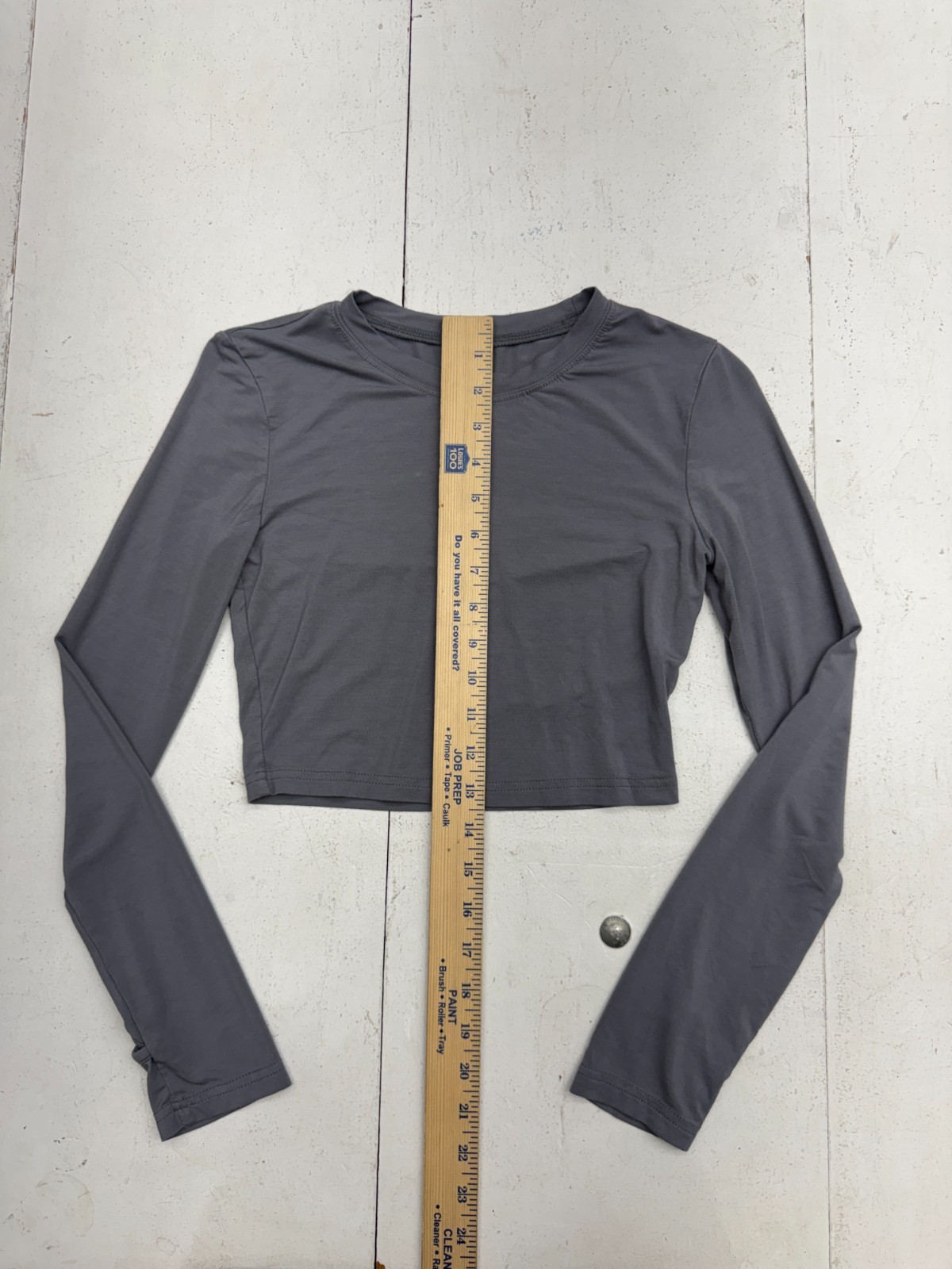 Shein Solid Charcoal Gray Fitted Cropped Long Sle… - image 3