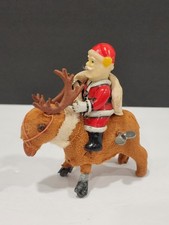 Vintage 1950's Santa On Reindeer Tin Wind Up Hopping Toy Japan Works