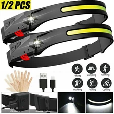 COB LED Headlamp USB Rechargeable Headlight Torch Work Light Bar Head Band Lamp