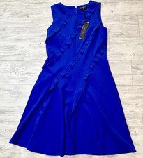 Sz 4 Dress Sapphire Blue Donna Karan New Asymmetrical Ruffle Flared Work Office