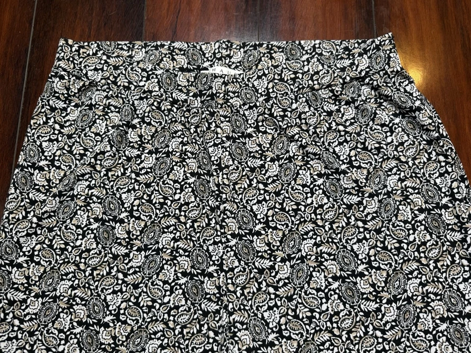 Pantalón Chaus New York Mujer Negro Cintura Elástica Estampado Floral Pierna Ancha Talla L Foto 3 de 4
