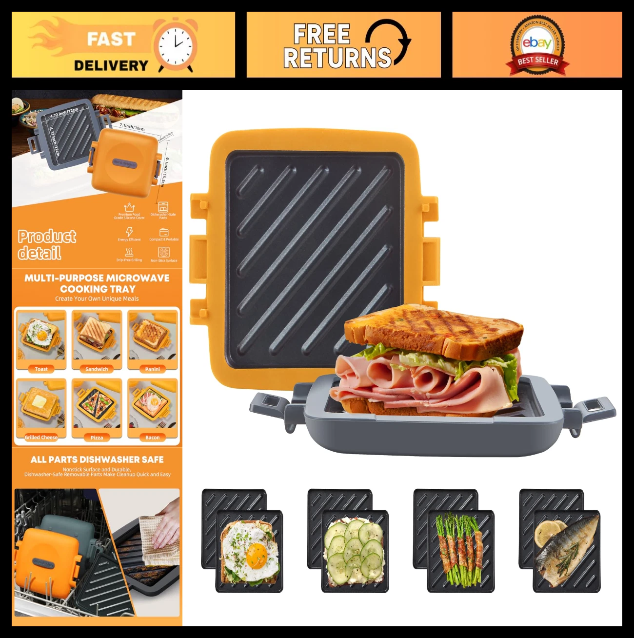 Microwave Toastie Sandwich Maker & Panini Press, Non-Stick Plates, Heatwave Tech