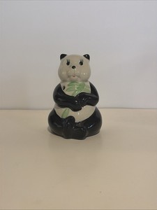 Vintage Panda With Bamboo 6”  Marked DW 129 Bear Ceramic Japanese