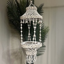 Vintage Shell Macram Huge Hanging Plant Holder 28 Boho Tiered MCM Decor Art