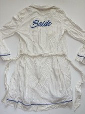 Cosabella Women s Wedding Bride Robe White/Blue Trim Embroidered Belted Tie S