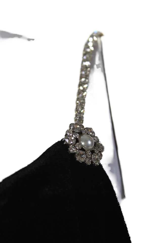 Blusa de veludo Magda Butrym feminina botão costas cristal alça espaguete preta FR 36 - Imagem 2 de 4