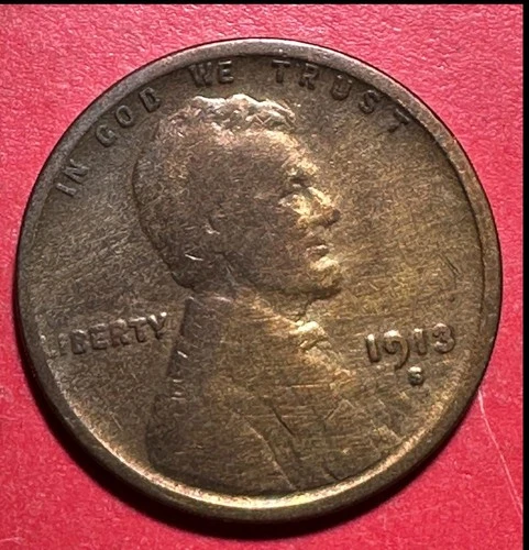 1913S US LINCOLN Cent! "San Francisco" Mint! Lower Mintage! VG Details! Old Coin