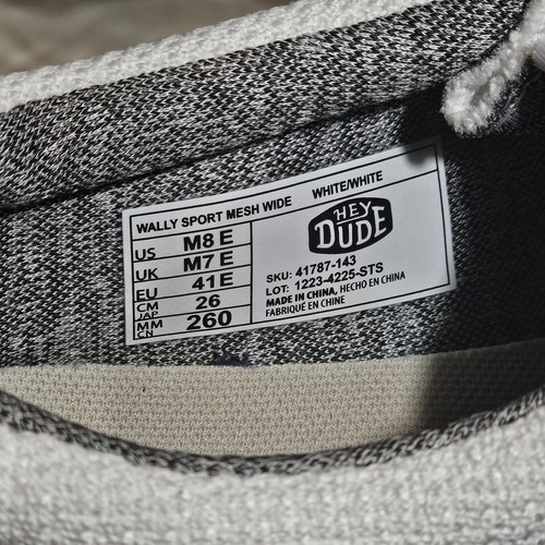 Nuevo sin etiquetas Zapatos Mocasines Hey Dude Wally Deportivos Malla Anchos Blancos Sin Cordones Talla 8 - Imagen 5 de 5