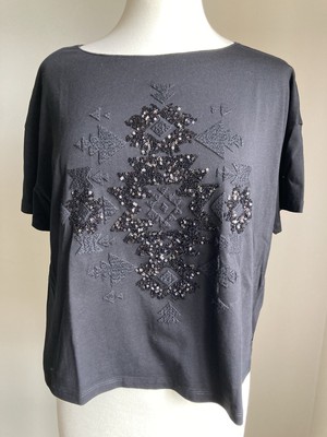 Monari Black Embellished T- Shirt 38/ UK 12 This Season New With Tags