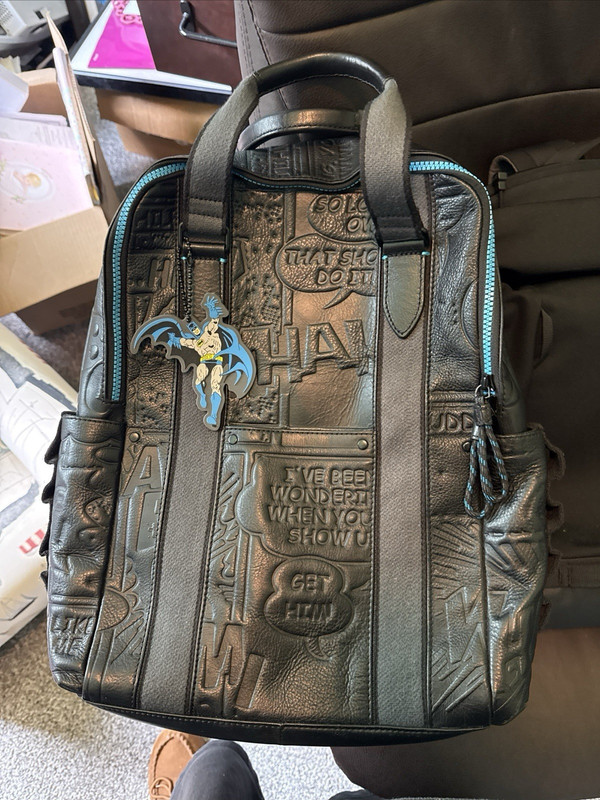 Fossil DC Comics Batman Leather 15in Laptop Backpack Black/Blue Zip-Around