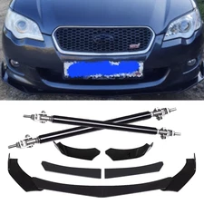 Front Bumper Lip Spoiler /Splitter Strut Rods For Subaru Glossy Black