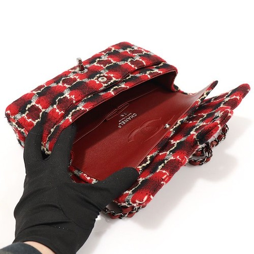 Borsa a tracolla CHANEL rosso tweed argento catena classica media patta 155613399 - Foto 4 di 7