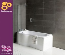 P Shape Bath 170 Strong Shower Bath Front Panel & Glass Shower Screen Right Hand