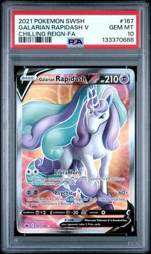 Pokémon Galarian Rapidash V Chilling Reign 167/198 PSA 10 Full Art Holo Card