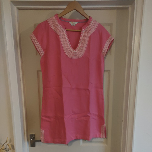 Boden Pink Embroidered Linen Shift Dress UK 10R