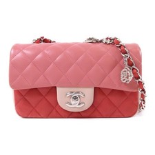 CHANEL CC SHW Classic Flap 20 Chain Shoulder Bag Lambskin Leather Pink