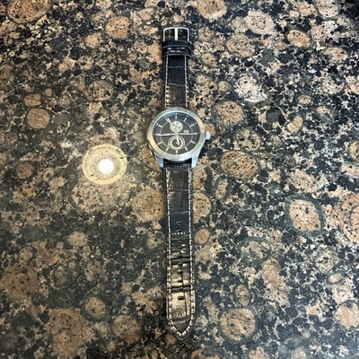 Pierre Bernard Steel Mens Chronograph Watch #15074 Miyota Quartz Leather 45mm