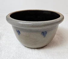 Rowe Pottery 1993 Heart Pattern Crock Bowl 7.75 x 4.75 Salt Glazed Stoneware USA