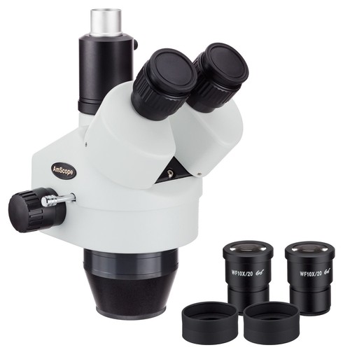 AmScope 7-90X Trinocular Stereo Microscope Head w Barlow Lens Widefield eyepiece - Picture 2 of 4