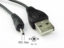 USB Charging Cable Charger Cord for Tablet PCs GPS DC Power Plug 2.0mm x 0.6mm