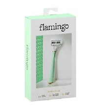 Flamingo Womens Razor Shaver Set Mint & Gold 2x Cartridges + Shower Holder  