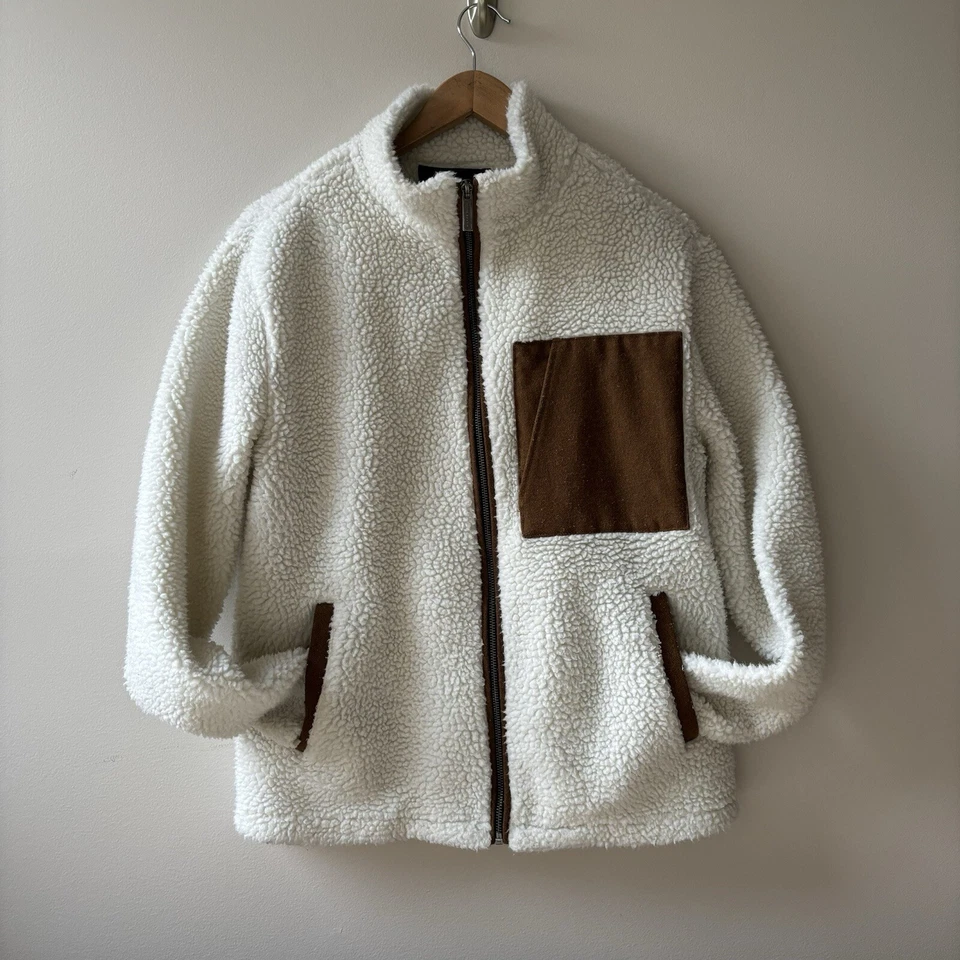 Urban Outfitters Zip-Up Sherpa Jacket M Cream Teddy Fleece Unisex Native Youth - Image 2 of 4