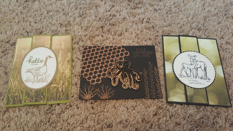3 Handmade Stampin Up Greeting Cards Deer, Goose, Octopus