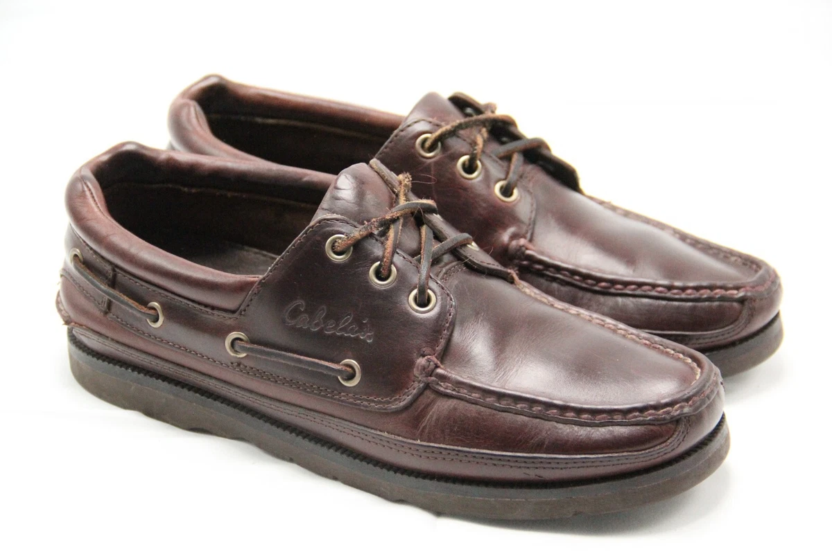 Mens CABELAS Size 9B Brown Leather Vibram Loafer Deck Shoes