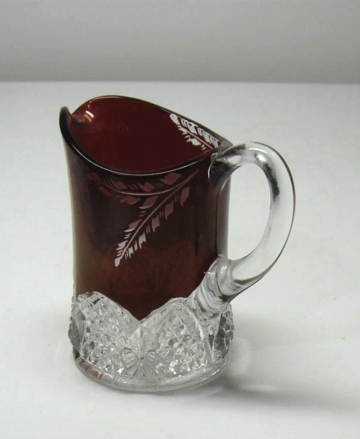 EAPG ***  ENGRAVED BUTTON ARCHES  RUBY STAINED CREAMER BY DUNCAN..1890'S ERA - Image 2 of 4
