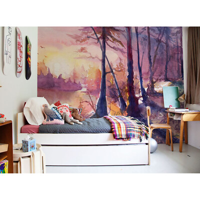 Wall Mural Sticker Beautiful Drawing Forest Landscape Removable Wallpaper