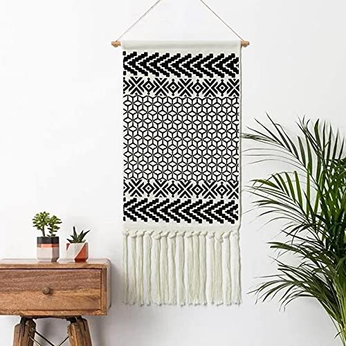 Macrame Woven Wall Hanging Tapestry Boho Chic Bohemian Black&White