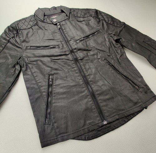Polo Ralph Lauren Kids Unisex M Black Full Zip Waxed Denim Moto Biker Jacket - Picture 4 of 10