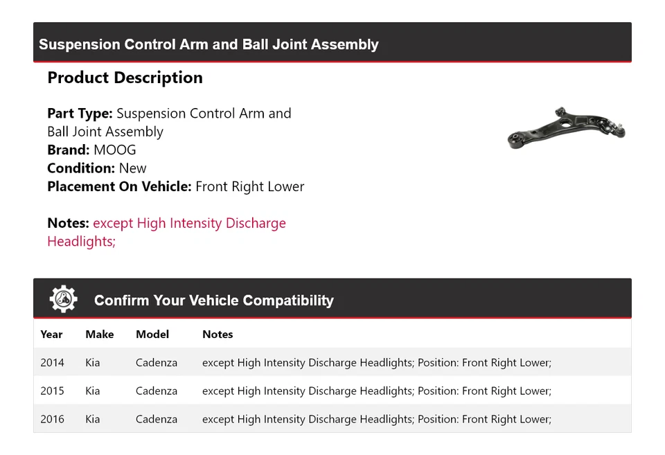 Комплект шаровых шарниров рычага управления для KIA Cadenza 2014-2016 годов выпуска передний правый нижний MO - Изображение 2 из 4