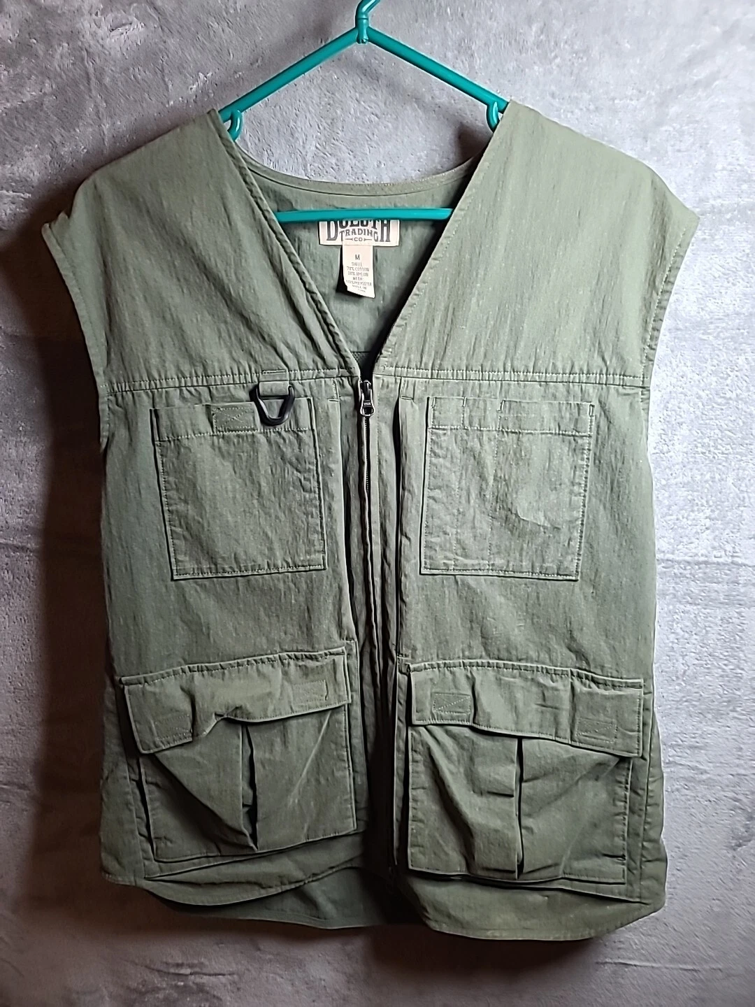 Duluth Trading Co. Vest Mens Large Green Nylon Blend Full Zip Hunting Fishing