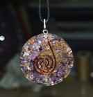 LARGE ORGONE AMETHYST PENDANT With COPPER COIL And CHAIN, ORGONE EMF PENDANT