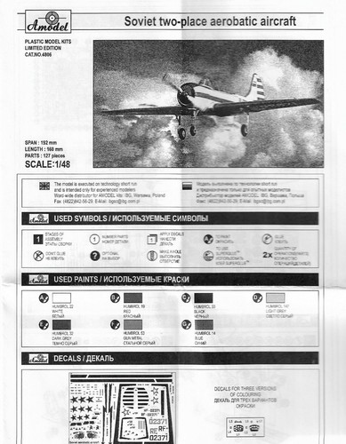 Amodel 4806 Modellbausatz 1:48 Jakowlew Jak-52 sowjetisches zweisitziges Kunstflugzeug - Bild 10 von 12