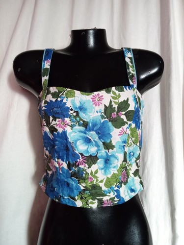 Blue Vintage Floral Print Size Medium Top - Bild 1 von 13
