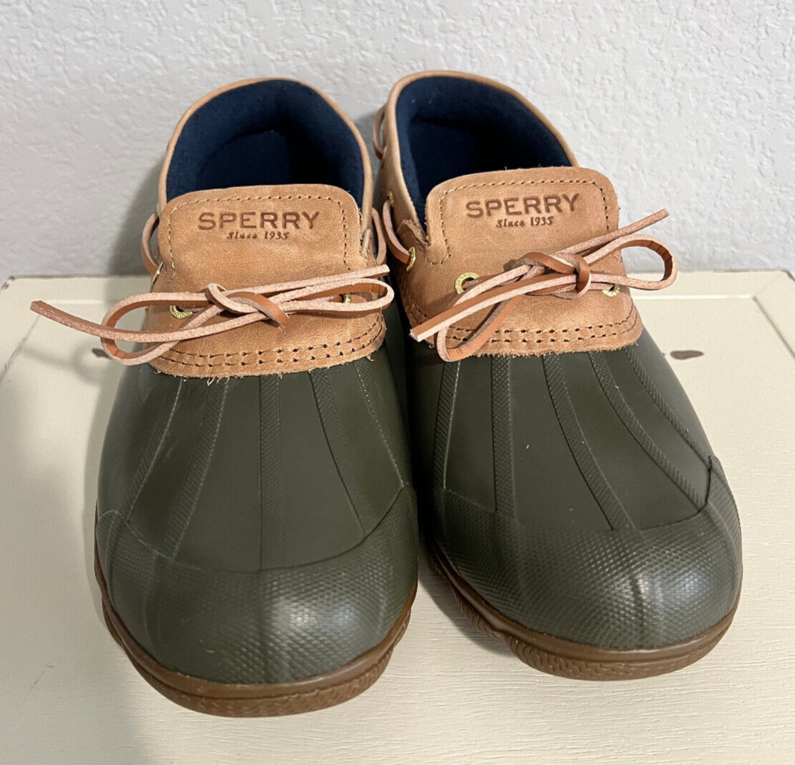 Sperry Duck Boots Low Top Waterproof Shoes Womens Size Green/Tan