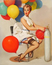 Vintage GIL ELVGREN Pinup Girl CANVAS PRINT Poster ~ Taking off Helium Gas 12x8"