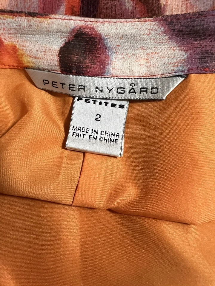 Falda Ligera Peter Nygard Talla 2 Naranja Floral Volantes Pura Seda Foto 4 de 4