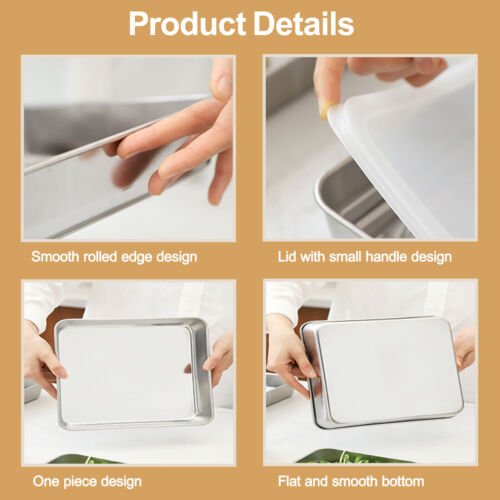 Baking Tray with Frame and Airtight Lid Set Stainless Steel Roasting Tray Silver - Picture 6 of 11