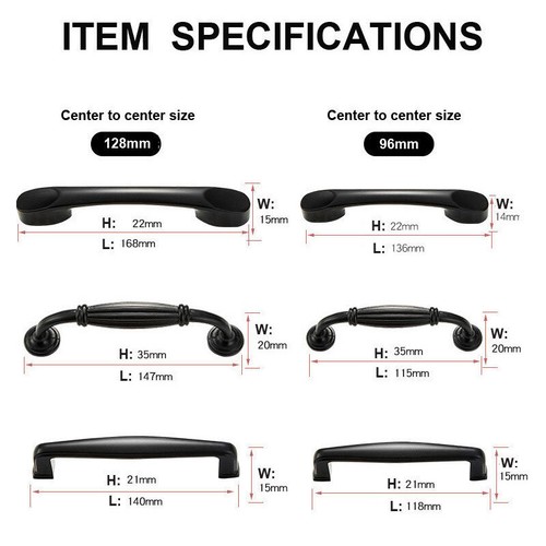 Zinc Kitchen Cabinet Handles Drawer Bar Handle Pull Knobs 96MM 128MM Matt Black - Picture 5 of 24