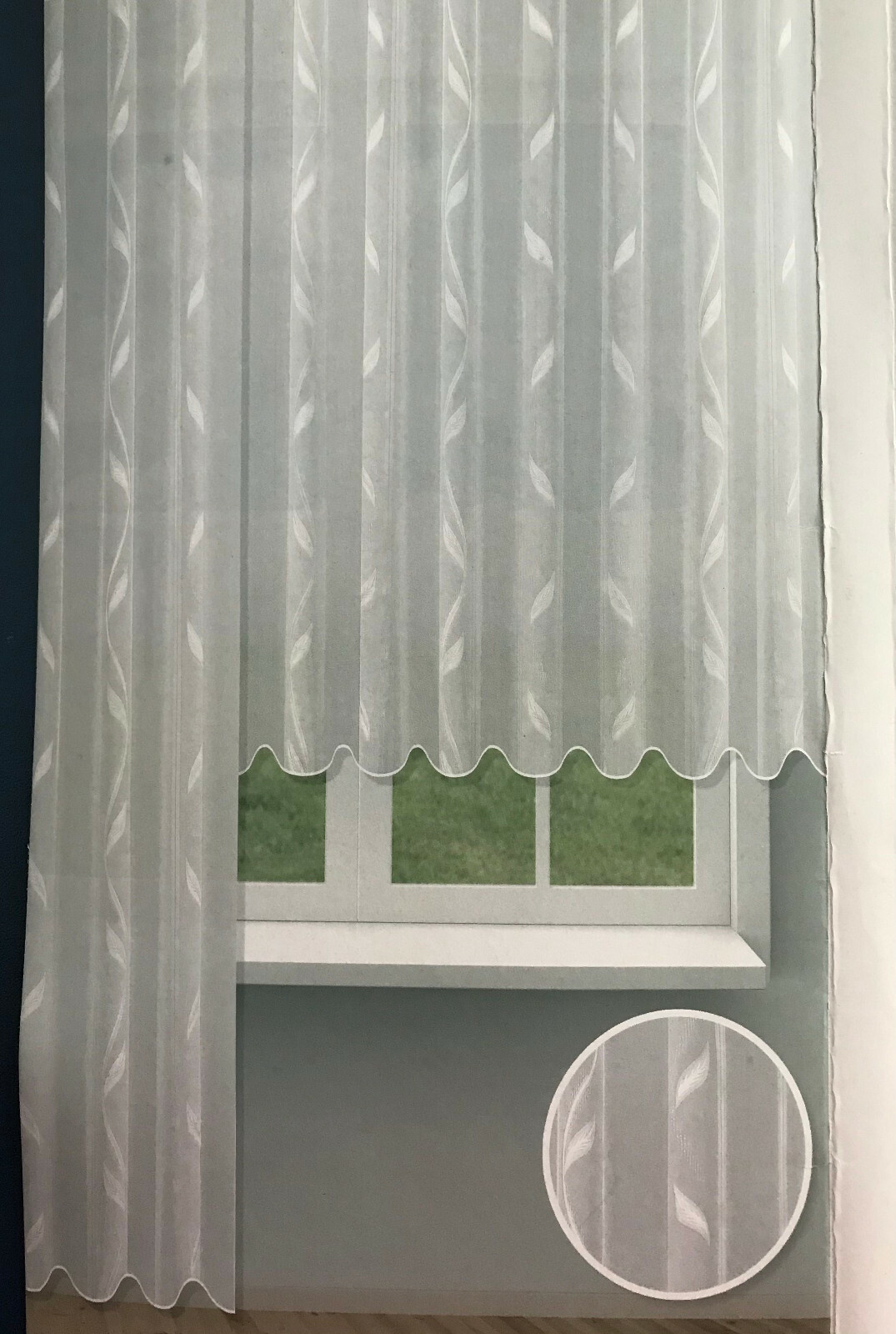 Moderner Store Blätterranke weiß 240 cm hoch mit Kräuselband